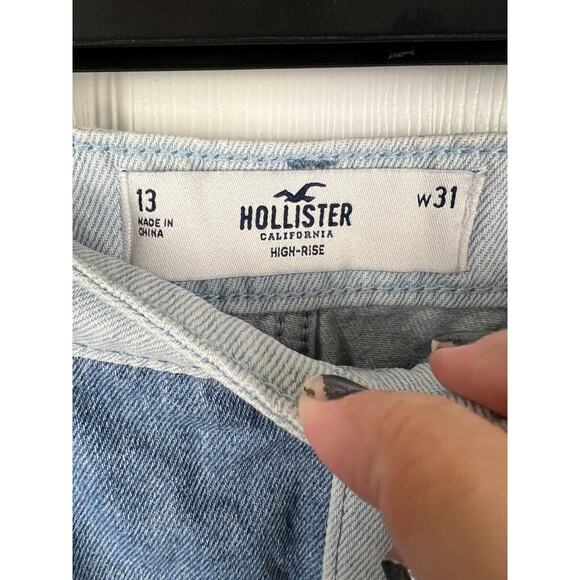 Hollister Patchwork Denim Jean Mini Skirt Size 13 31W Y2K Frayed Hem High Rise - Picture 3 of 7